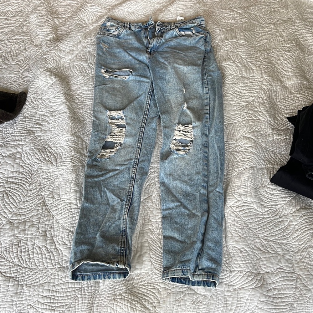 Light wash ripped high rise mom jeans